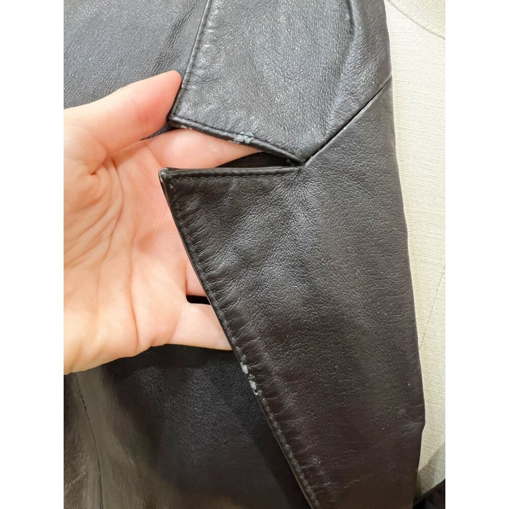 Vintage Y2K Longline Leather Coat Sz 16 Espresso Dark Brown - Picture 9 of 9
